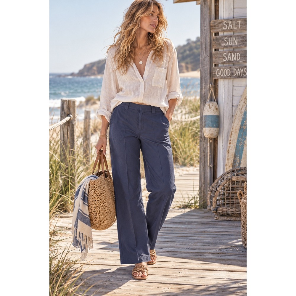 Tommy Bahama Boracay Flat Front Pants Navy Blue Cotton Blend Size 14 NWT